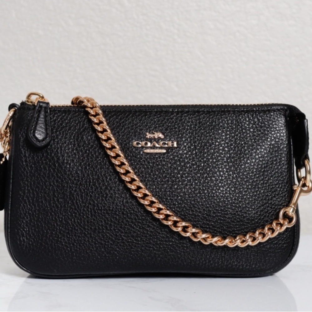 Coach Black and Gold Leather Wristlet Clutch